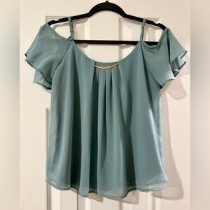 Cold-Shoulder Chiffon Blouse in Dusty Teal